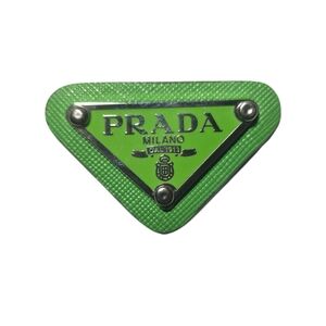 Prada Triangle Patch Designer Metal Charm Vintage Logo Replacement Lime Green